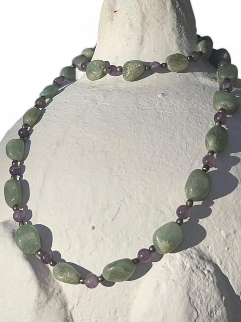 Vintage Jade Amethyst Gemstone Long Beaded Necklace - Women Jewelry